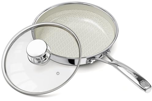 Innerwell 20 cm Edelstahl-Antihaft-Bratpfanne, Keramikbeschichtung, dreilagige Edelstahlpfanne mit Deckel, geeignet für alle Herdarten, spülmaschinen- und ofenfest, mit hitzebeständigem Griff