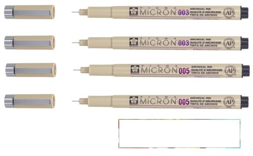 PIGMA MICRON Sakura 003,003,005,005 Packung mit 4 schwarzen und 1 Karte