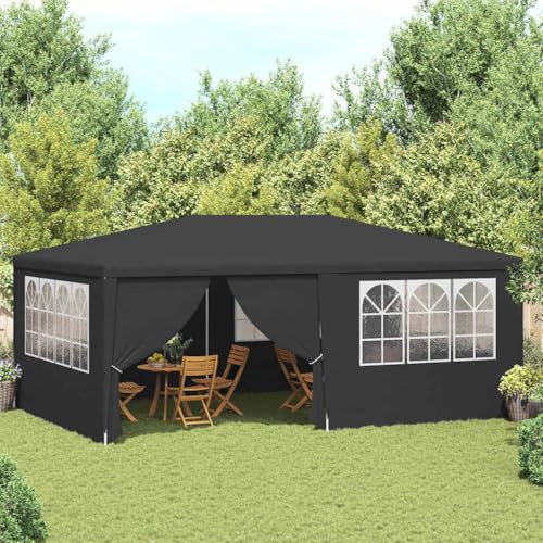 HaoChrymec Partyzelt mit Seitenwänden, 90 g/m² PE, UV-beständig, wasserfest, Stahlrahmen, für Garten, Camping, Festivals, Angelzelt, Anthrazit, 4 x 6 x 2.7 m