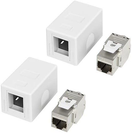 FGB 2X 1-Port Anschlussbox mit RJ45 Modul, Aufputz Netzwerkdose | STP geschirmt, Keystone Modul CAT 7, LAN Dose, 10 Gbit/s 600 MHz