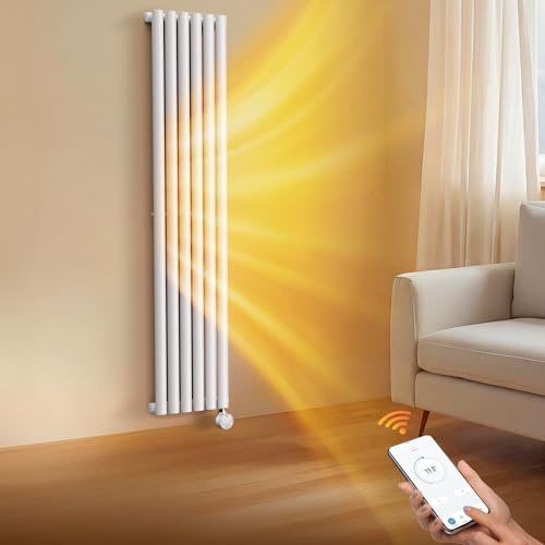 KOMORE 1000W Oil Filled Radiator, 6 Fins Single Panel Electric Heater, Wall Mounted Electric Radiators, WiFi App Control, 3 Modes, 7d/24h Timer, Child Lock, Adjustable Thermostat, 160 * 35cm, White