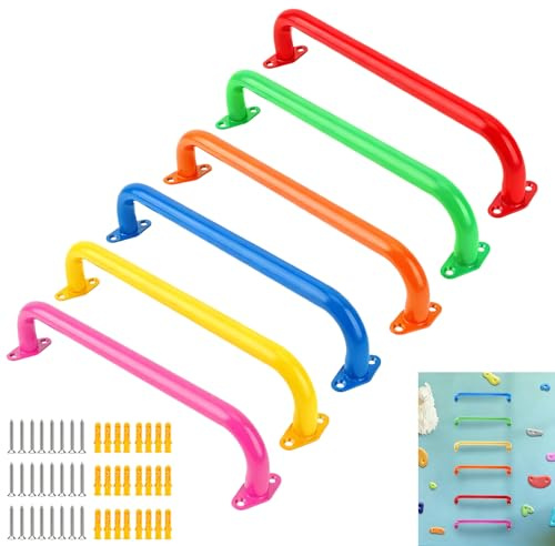 Bijun Monkey Bars Indoor,Playground Handles Heavy Duty Ceiling Grab Bars for Backyards Indoor Outdoor Playgrounds Climbing Frames,Treehouses and Wall ladders (Set of 6, 6 Colors) | Indoor Outdoor Ceiling Grab Bars,Anti-Rust Steel,300LBS Capacity,for Backyard Climbing Frame Treehouse Wall Ladder