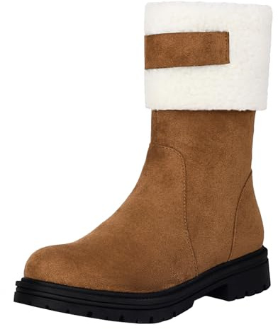 CHICMARK Bottines pour femme en daim, talon moyen avec doublure en fourrure et semelle antidérapante, marron, 43 EU