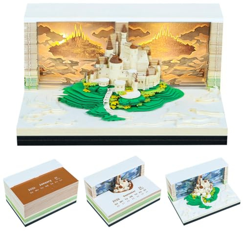 Calendrier 3D 2026,2026 en papier sculpté, Sky City, lumière et ombre, notes adhésives déchirées à la main, marque-pages, décorations de bureau, convient pour offrir des cadeaux à la famille et aux