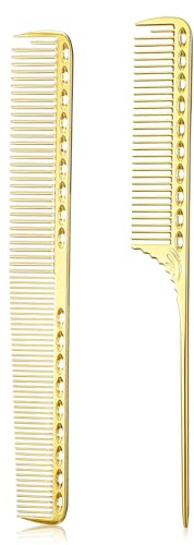 Pettine a denti fini in acciaio inossidabile, pettine per capelli in metallo dorato, antistatico, professionale, per uomini, in alluminio spaziale, infrangibile, per taglio di capelli, per uomini e
