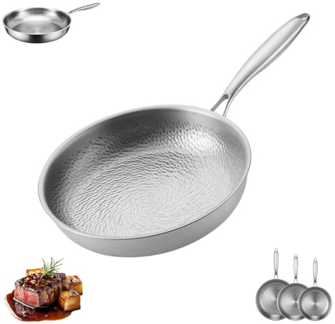 forbany Sarten Mireve Acero 304 - Sartén De Titanio Puro Antiadherente Con Estructura Tricapa，Cocina Segura Para Inducción/Gas/Eléctrico/Vitro，Ultrarresistente Y Fácil De Limpiar (26cm)