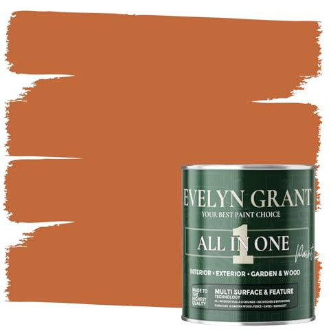 Evelyn Grant All-IN-ONE Paint & Primer - Multi-Surface Paint For Interior Walls, Outdoor Garden & Exterior Walls, Wood Furniture | High Durability Multi-Feature - Terracotta Tiles - 1L - Matt