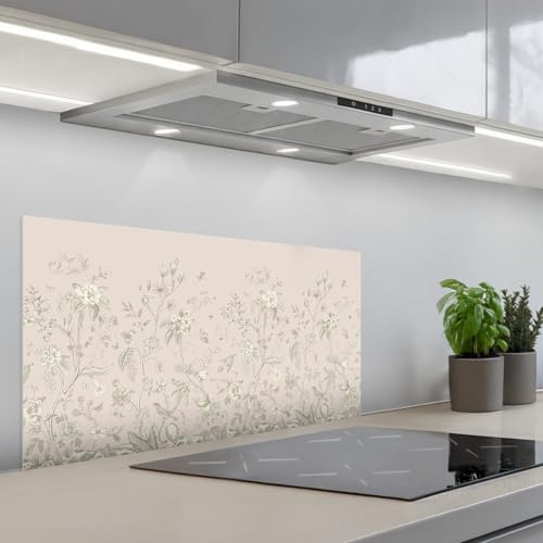 KitchenYeah© Credence Cuisine Adhesive 45x90 cm Protege Mur Revetement Mural Adhesif Parement Interieur À Coller Plaque Plastique Rigide Fleurs - Beige - Botanique - Vintage