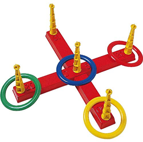Simba 107408799 - Ringwurfspiel Kreuz, 5 Ringe, 5 Stäbe, 47x47cm, Ring je 14,5cm, ab 3 Jahre