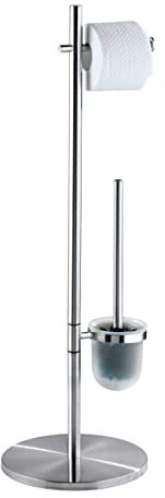WENKO Stand WC-Garnitur Mod. Pieno Freistehend aus rostfreiem Edelstahl mit Toilettenpapierhalter und WC-Bürste Maße 26,5 x 79 x 25,5 cm Farbe Silber matt