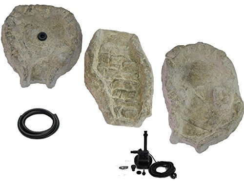 Wasserkaskaden Wasserfallset Fulda Granit Set mit Kaskade Pumpe, Grau/Grün, 130 x 42 x 50 cm, 5-teilig