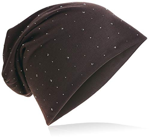Miobo Jersey slouch beanie lång mössa med ädel strass stjärna nitar applikation unisex enfärgad män kvinnor trend, Sadelbrun, En Storlek
