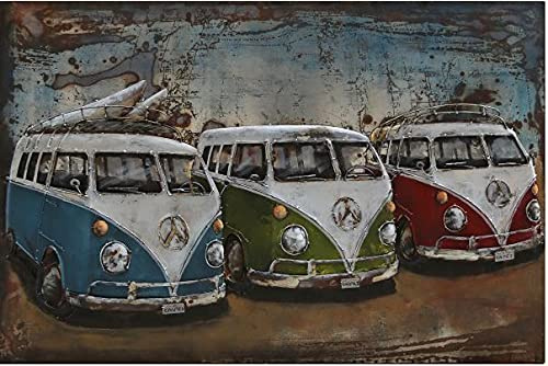 Vintage Line Handgefertigtes Metallbild Strandbus ca. 120x80 cm Kunst Bild 3D-Optik Wandbild