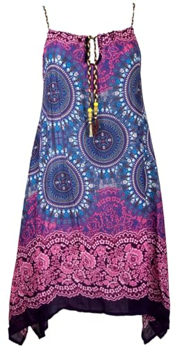 GURU-SHOP, Vestido Boho Dashiki Midi, Vestido de Tirantes, Vestido de Playa para Mujeres Fuertes, Turquesa/Fucsia, Sintético, Tamaño:One Size, Vestidos Largos Midi