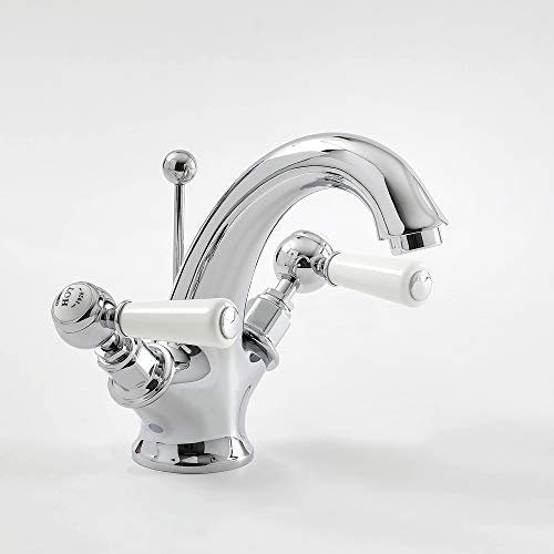 Milano Elizabeth Traditional Mono Basin Mixer Tap Lever Handles - Chrome White