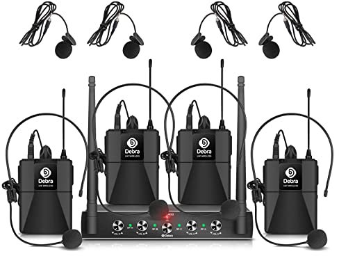 D Debra AU400 UHF Funkmikrofonsystem: 4X Bodypack-Sender mit Headset/Lavalier-Mikrofon für Gesang, Karaoke, Vorträge & Live-Streaming | CD-Qualität, Geringe Latenz（4 Bodypack (B)）