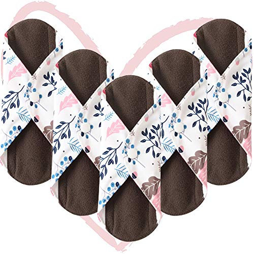 5 Stück Slipeinlagen Waschbar aus Bambusfaser, Waschbare Stoffbinden, Holzkohle Absorbency Menstruation-Pads,Wiederverwendbare Binden (Klein- 20cm/8.2 inch, Feder Weiß)