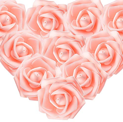 MEJOSER - 50 Unidades de Rosa Blanca Artificial, 7 cm, Cabeza de Flor Blanca, decoración de Boda, Fiesta, Ceremonia, Accesorio para el Cabello
