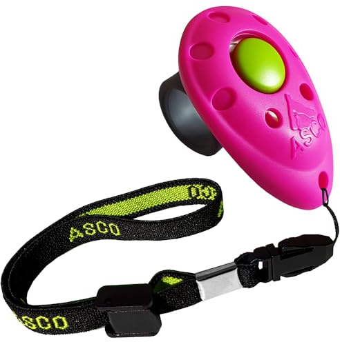 ASCO Premium Finger Clicker mit elastischer Handschlaufe – Clickertraining für Hunde, Katzen & Pferde – lauter, konstanter Click-Ton, ergonomisch, robust, wetterfest, Hundetraining Klicker (Pink)