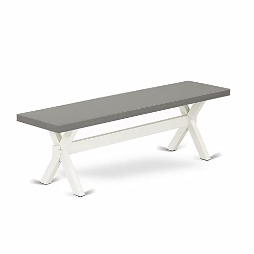 East West Furniture XB096 Wunderschöne Zement-Oberfläche und unglaubliche 4 Beine aus gebürstetem Leinen, weißes Finish, Hartholz-Essbank und Struktur