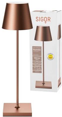 SIGOR Nuindie 1.0 LED Akku-Tischlampe, bronzefarben | Dimmbar • Indoor & Outdoor • IP54 • 38 cm • Easy Connect • 12 h Leuchtdauer