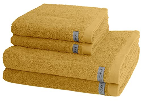 Ross - 4 teiliges Frottier-Set - Sinfonie (2 X Handtuch 2 X Duschtuch im Set) - 500 g/m2 - Baumwolle - Walkfrottee - saugstark - weich und flauschig - Senf
