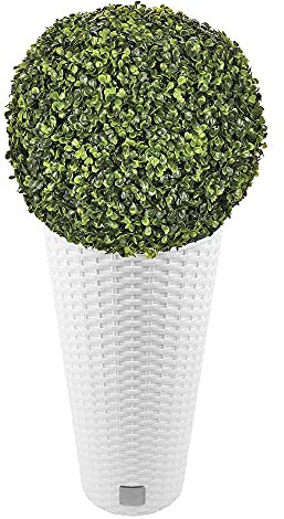 WELL HOME MOBILIARIO & DECORACIÓN Set de Maceta Rato de 27 litros con inserto 30 x 30 x 57,2 cm en color blanco + Bola de boj diámetro 36 cm