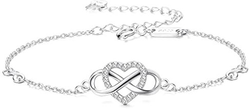 Finrezio 925 Sterling Silber Infinity Herz Armband für Damen Verstellbares Zirkonia Bettelarmband für Muttertag Schmuck zum Valentinstag