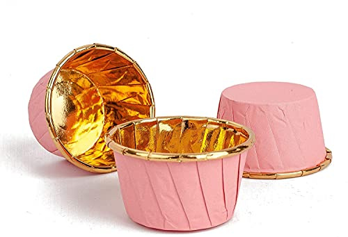 GaoBangM Lot de 50 caissettes à cupcakes, muffins, moules en papier sulfurisé - Moules à gâteaux métalliques pour la maison, le four, les anniversaires, les mariages, les muffins (rose)