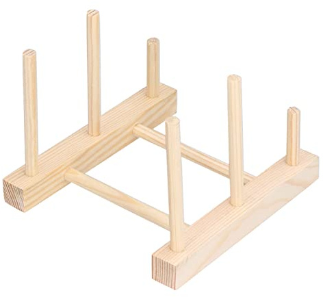 Wooden Dish Drying Rack, Bamboo Plate Rack Stand Pot Lid Holder, Kitchen Cabinet Organizer for Cup, Cutting Board, Bowl, Pot Lid, Drying Rack and More, Saving Storage
