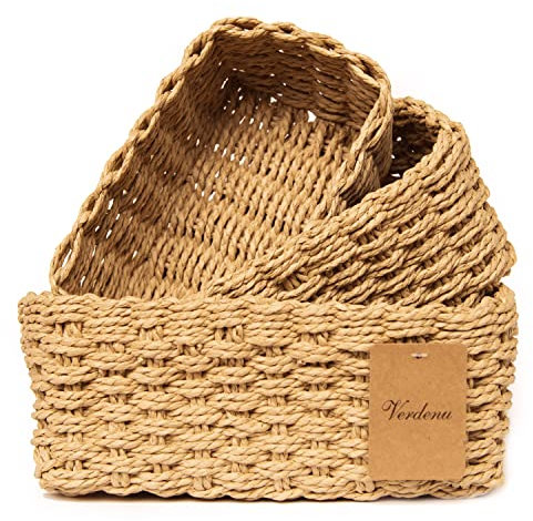 Verdenu 3er Set aus Aufbewahrungskorb, korb aufbewahrung aus recyclebarem Papierseil, korb geflochten Geflochten für Schubladen, Tischplatten, Kommoden, Küchen, Wohnzimmer (Braun)