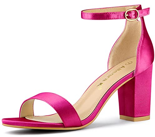 Allegra K Women's Satin Open Toe Ankle Strap Chunky Heels Sandals | 3 1/7 inches Heels for Women, Open Toe Block Heel Sandal in Satin, Comfortable Block High Heel, Dressy Shoes