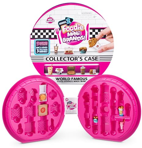 Foodie Mini Brands Series 2 Collector's Case by ZURU - Kids Toy, Includes Real Miniature Fast Food Brands Collectibles, 5 Mystery Minis/3 Exclusive Minis and Collector's Case for Display and Storage