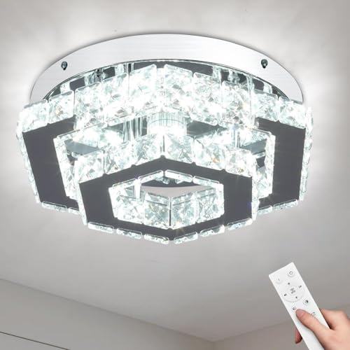 CXGLEAMING Deckenlampe LED Deckenleuchte Kristall Kronleuchter 45W 2500K-6500K 3600lm Geeignet für Wohnzimmer, Schlafzimmer, Küche 29cm Deckensockel Polygon（Helligkeit/Farbtemperatur einstellbar）
