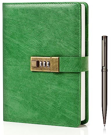WEMATE Tagebuch mit Schloss, A5 PU-Leder-Tagebuch, 240 Seiten, Vintage, passwortgeschütztes Notizbuch mit Stift und Geschenkbox, Planer, Organizer für Damen und Herren, 21,8 x 14,7 cm