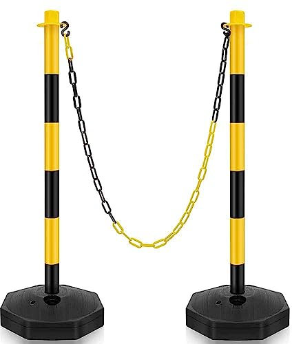 Leitpfosten-Kegel Für Den Verkehr, Kunststoffpfosten-Set Crowd Control Ständer Barriere Mit Gliederkette Und S-Haken Für Parkplätze, Baustellen, Vorsorgestraßen (Farbe : Yellow Black, Größe : 2PCS)