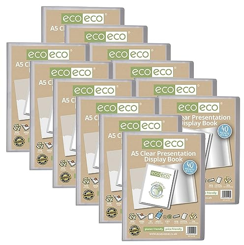 eco-eco Präsentationsbuch, A5, 50% recycelt, 40 Taschen, transparent, Aufbewahrungsbox, Portfolio-Kunstmappe mit Kunststoffhüllen, 12 Stück, eco128 x 12