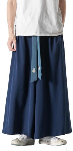 Gurunvani - Pantaloni da yoga giapponesi a gamba larga da uomo, pantaloni larghi hip hop, L