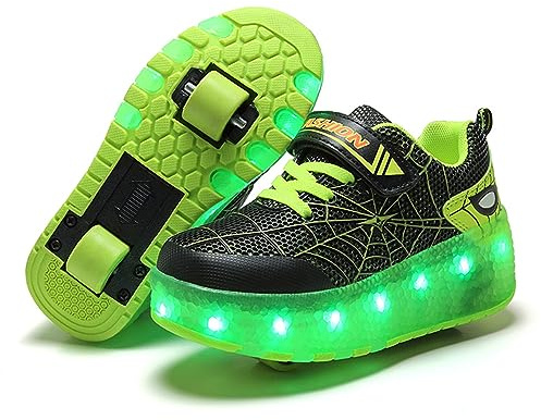 Sily Life Unisex Kinder LED Licht Skateboardschuhe mit Doppelrad Rollen,Drucktaste Einstellbare Skates,USB Wiederaufladbar, Outdoor Sport Gymnastik Running Sneaker