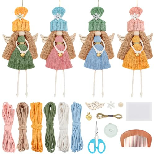 FREEBLOSS 4 Set DIY Macrame Angel Kit Macrame Fairy Kit Macrame Kit for Beginners with Instructions Macrame Hanging Ornament Macrame Hanging Decor