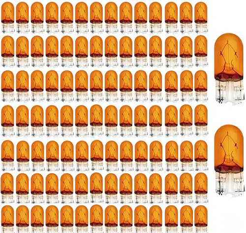 Kadiby 100 Pack 194A 194NA Bulb,T10 2825 168 158 12961 WY5W Auto Side Marker Light Bulbs 194 Amber 194nall Yellow Orange Long Life Fit for Blazer Ford Ranger GMC Jimmy Honda-Fit