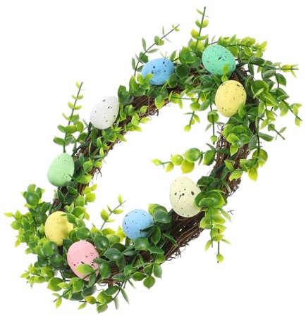 GRIRIW Osterkranz Künstliche Frühlingsgirlande Osterblumenkranz Kranz Aus Grünen Blättern Ostern-bauernhaus-Kranz Ostern-verandadekorationen Ostertürdekorationen Eier Schaum Feder