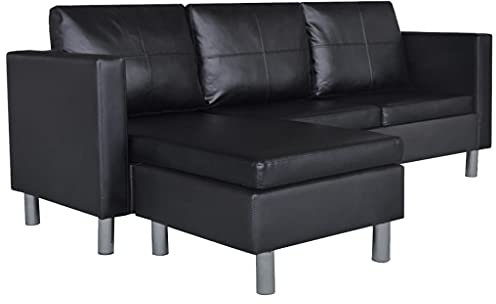Willood L-förmiges Sofa 3-Sitzer Kunstleder Ecksofa 3er Loungesofa Eckcouch Couch Wohnlandschaft Schwarz