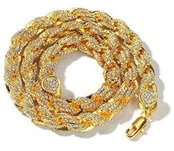 ZqlDDayUP 9mm Rope Twist Kette Halskette 18K Gold Plated Lab Diamond Iced Out Heavy Rope Kette Halskette Hip Hop Schmuck für Männer Frauen