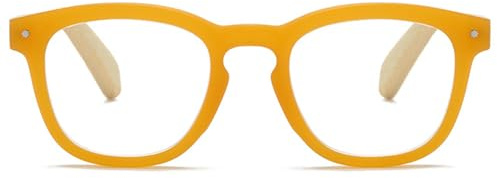 Lanomi Klassisch Lesebrille Herren Damen Rechteck Lesehilfe mit Holz Bügel Vintage Sehhilfe ohne Blaulichtfilter Brille mit Sehstärke Gelb 1.0
