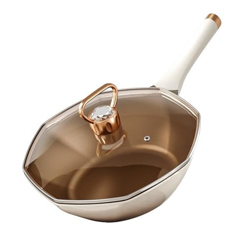 FEBSDHSMI Non Stick Octagonal Wok Induction Woks and Stir Fry Pans with Glass Lid Frying Pans Nonstick(30cm)