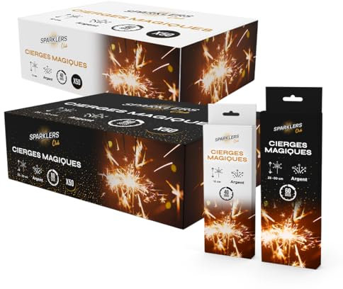 SPARKLERS CLUB 100 Cierge Magique, 50 Petit et 50 Moyen 25cm/60sec & 14cm/40 secondes - Lot de 100 - Accessoire de Décoration pour Gateaux Anniversaire, Cierges Magiques étincelante - Cat F1