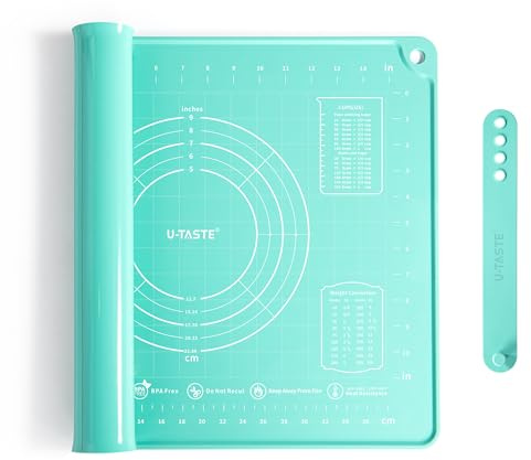 U-Taste 40x50cm Liquid Silicone Pastry Mat, Large Baking Sheet, Aqua Sky | Food Grade Kneading Dough Rolling Non Stick Fondant Utensils with Measurement for Making Pizza, Fondant, Pie Crust