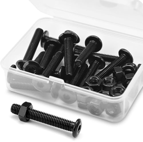 (16 Sätze) M6 x 20mm Flachkopf-Innensechskantschrauben und Muttern Set, 304 Edelstahl Schwarzes Oxid, Sechskantschrauben für Möbel, Möbelschrauben