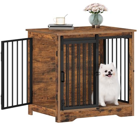 Hzuaneri Hundekäfig Möbel, 69 cm Hundebox, 2 Türen, Moderne Hundekäfig Indoor für kleine/mittlere/große Hunde, Beistelltisch, Hundebox für Zuhause 69 × 49 × 64,5 cm, Vintagebraun DFC84301B
